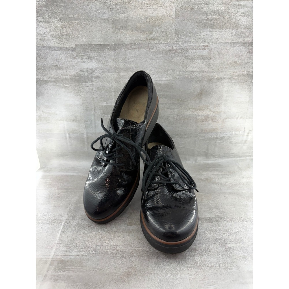 Clarks Cloudsteppers Sharon Dolly Black Patent Leather Wedge Oxfords Women 8.5 M